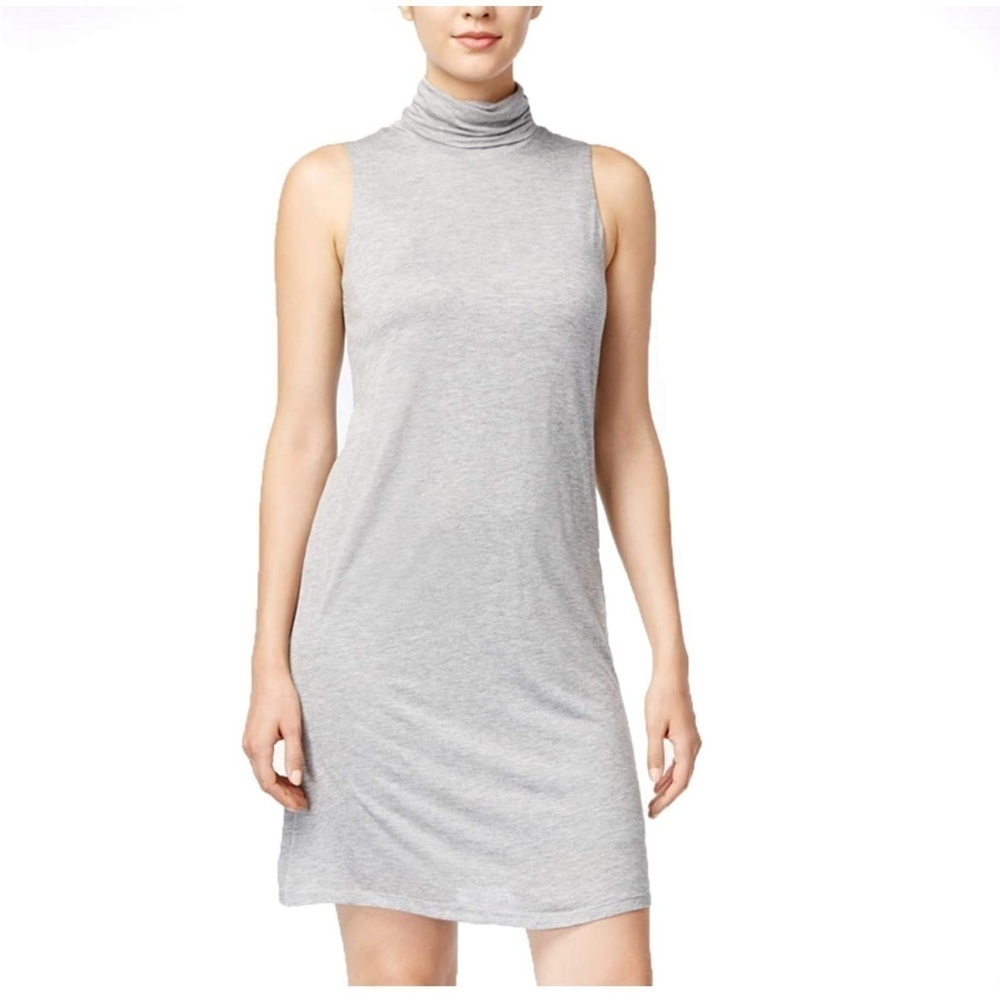kensie Womens Turtleneck Sleeveless Dress Heather Gray